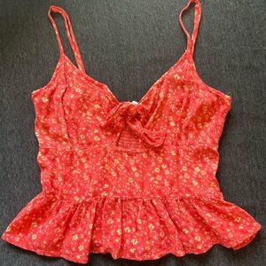 Patrons of Peace Yellow and Pink Tie Front Peplum Camisole